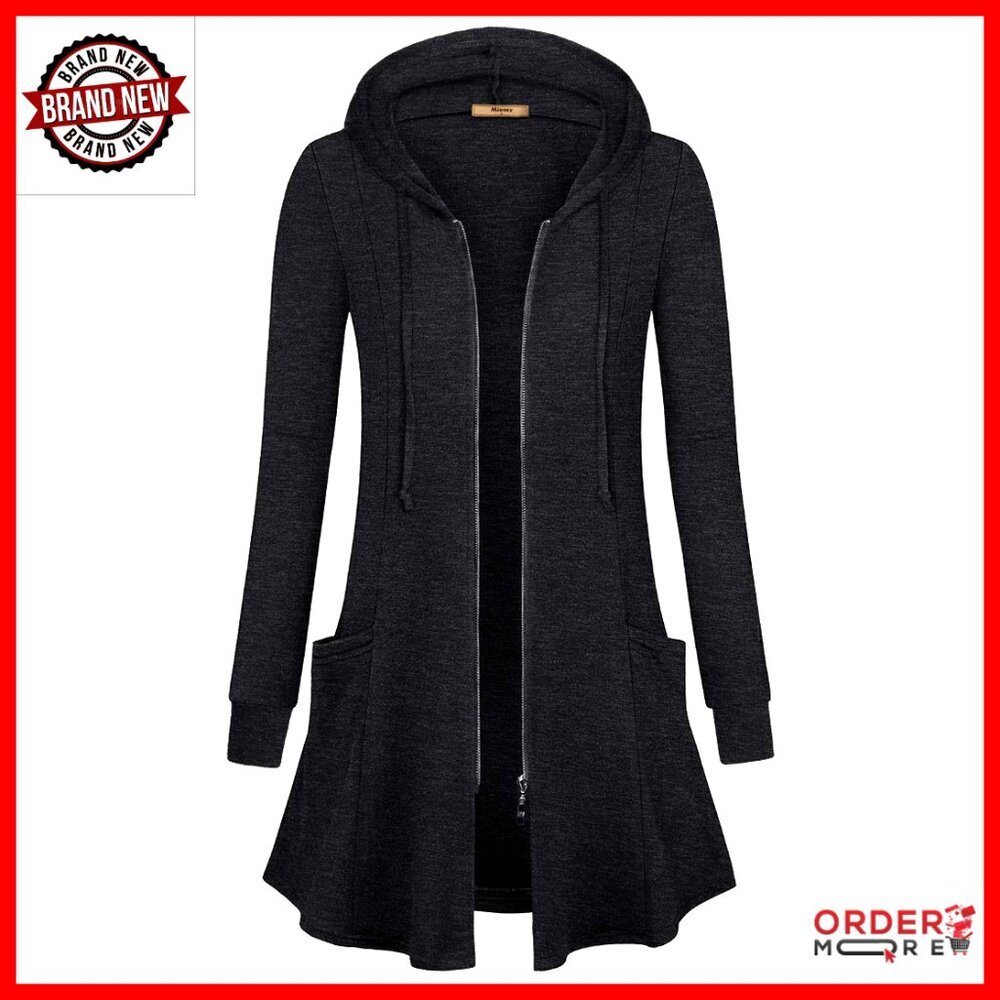 Long Zip Up Hoodie Jacket Lightweight Tunic Sweatshirt Open Front Cardigan